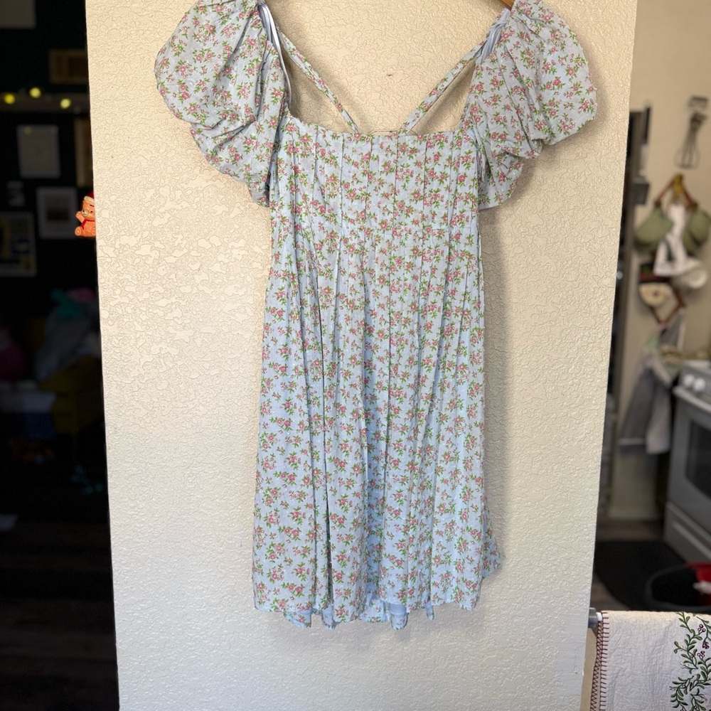 BeBop Blue Floral Dress with Pink Accents